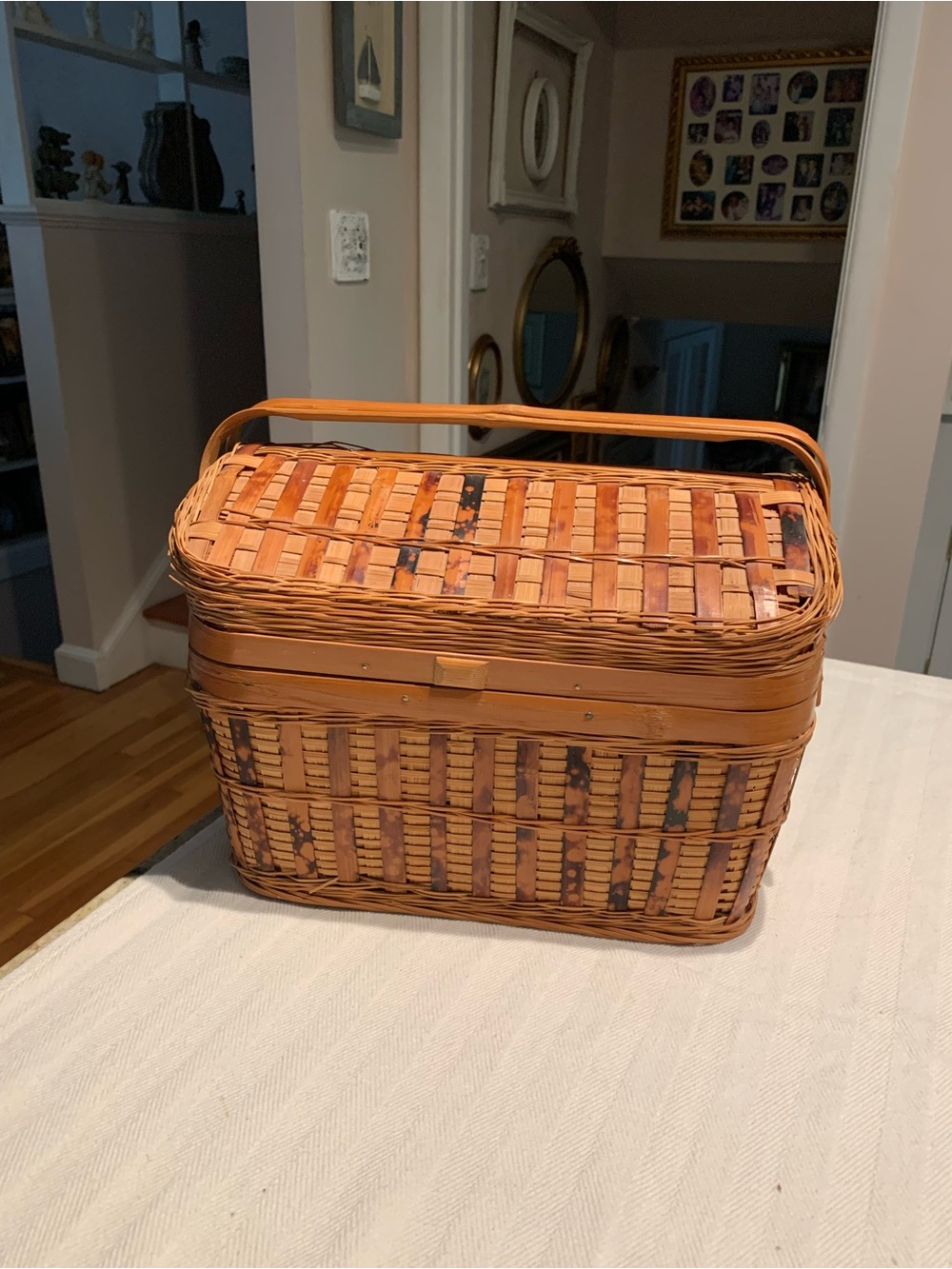 Vintage Woven Picnic or Sewing Basket